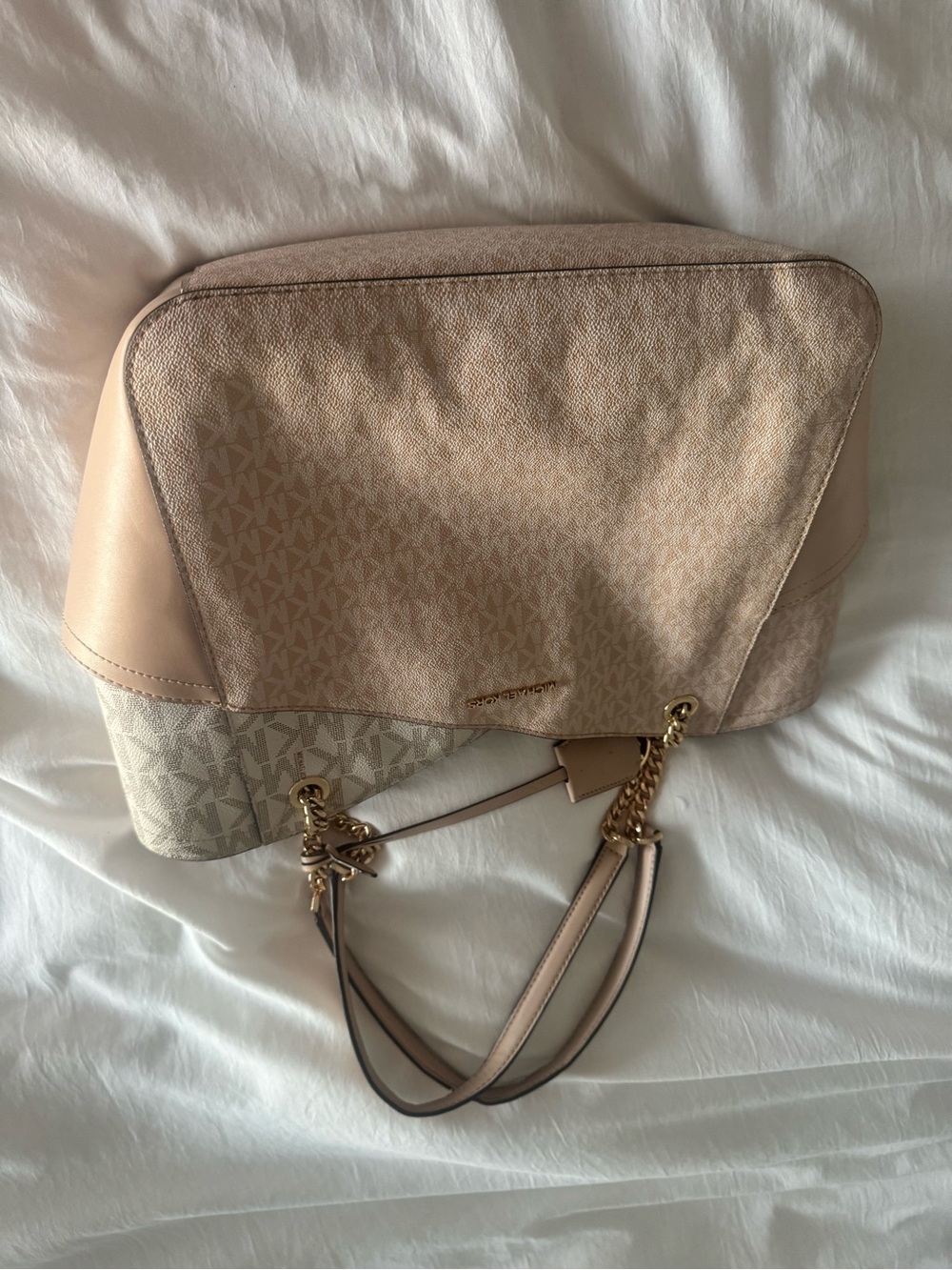 Michael Kors Blush Pink Logo Shoulder Tote with Gold Chain Trim
